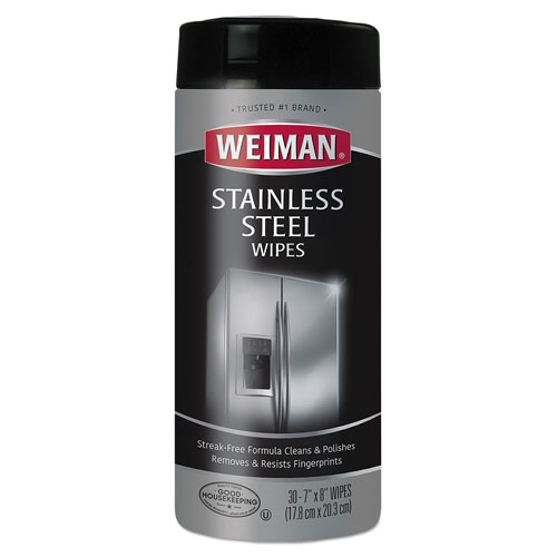 Weiman Products Stainless Steel Wipes, 7 x 8, 30/Canister