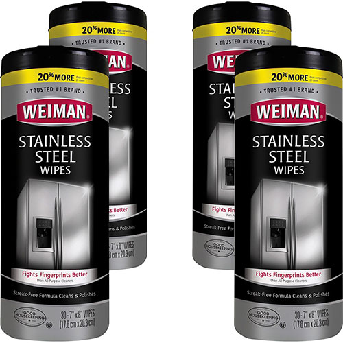 Weiman Products Stainless Steel Wipes - 30 / Canister - 4 / Carton - White