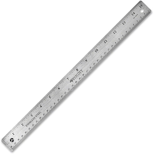 Westcott® Stainless Steel Office Ruler With Non Slip Cork Base, Standard/Metric, 15" Long