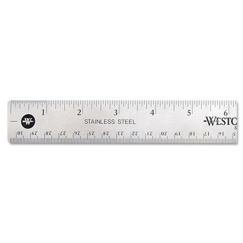 Westcott® Stainless Steel Office Ruler With Non Slip Cork Base, Standard/Metric, 12" Long