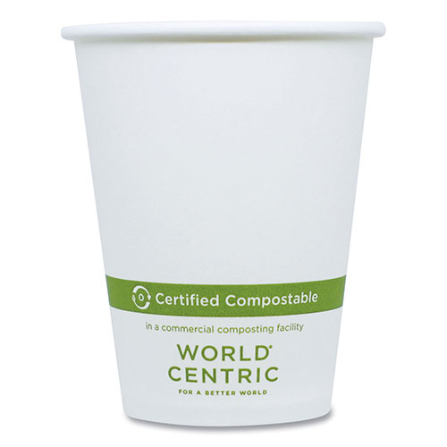 World Centric Paper Hot Cups, 8 oz, White, 1,000/Carton