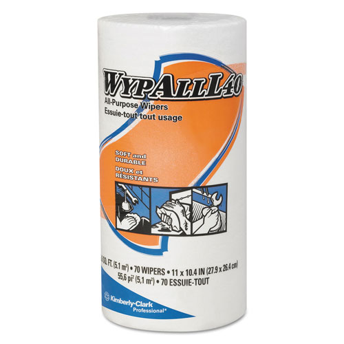 WypAll® L40 Towels, Small Roll, 10 2/5 x 11, White, 70/Roll, 24 Rolls/Carton