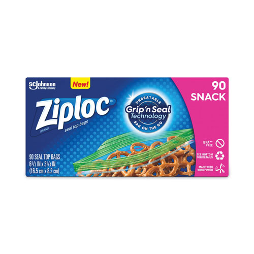 Ziploc® Seal Top Snack Bags, 10 oz, 6.5" x 3.25", Clear, 90/Box, 12 Boxes/Carton