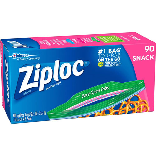 Ziploc® Snack Size Storage Bags - 6.50" x 3.25", Clear - 12/Carton - 90 Per Box - Food, Supplies