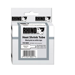 Dymo Rhino Heat Shrink Tubes Industrial Label Tape, 0.5 in x 5 ft, White/Black Print