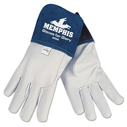 MCR Safety Gloves for Glory® Premium Top Grain Goatskin Leather Welding Work Gloves, Medium, Blue/White, Gauntlet Cuff
