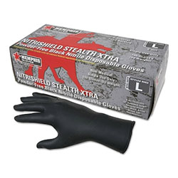 MCR Safety Nitrile Disposable Gloves, NitriShield Stealth Xtra™, Rolled Cuff, Unlined, Medium, Black, 6 mil Thick
