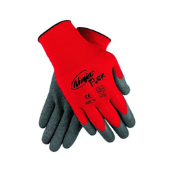 MCR Safety Ninja® Flex Palm/Fingertip Latex-Coated Work Gloves, Large, Gray/Red