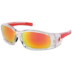 MCR Safety Swagger Safety Glasses, Fire Mirror Lens, Duramass Hard Coat, Clear/Red Frame