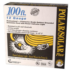 Coleman Cable Polar/Solar Indoor-Outdoor Extension Cord With Lighted End, 100ft, Yellow
