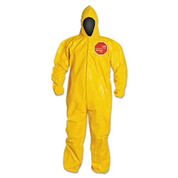 Extensis Tychem® 2000 Coverall, Bound Seams, Attached Hood, Elastic Wrists and Ankles, Front Zipper, Storm Flap, Yellow, X-Large