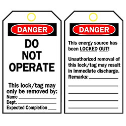 Brady Lockout Tag, 3 in W x 5-3/4 in H, Polyester, Danger, Do Not Operate, Includes Reverse Side, Black/Red on White
