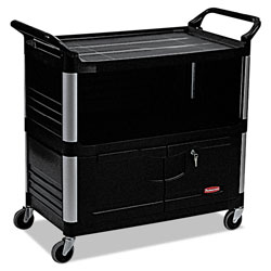 Rubbermaid Xtra Equipment Cart, 300-lb Capacity, Three-Shelf, 20.75w x 40.63d x 37.8h, Black