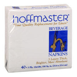 Hoffmaster 3-Ply Beverage Napkin, 10 in x 10 in, 1/4 Fold, White