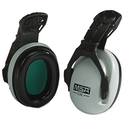MSA EXC Cap Mounted Earmuffs, 25 dB NRR, Gray, Helmet