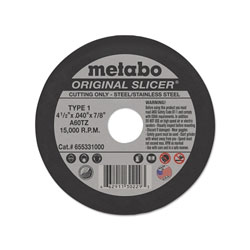 Metabo Original Slicer Cutting Wheel, Type 1, 4-1/2 in dia, 0.045 in Thick, 60 Grit, Aluminum Oxide