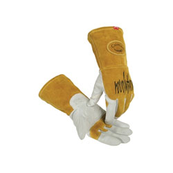 Caiman Revolution Welding Gloves, Goat Grain Leather, Small, White/Gold