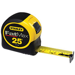 Stanley Bostitch Fat Max Tape Rule, 1 1/4 in x 25ft, Plastic Case, Black/Yellow, 1/16 in Graduation