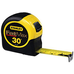 Stanley Bostitch Fat Max Tape Rule, 1 1/4 in x 30ft, Plastic Case, Black/Yellow, 1/16 in Graduation