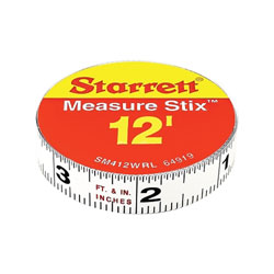 L.S. Starrett Measure Stix Steel Measuring Tapes, 1/2 in x 12 ft, Inch