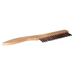 Weiler Shoe Handle Scratch Brush, 10 in, 1X17 Rows, SS Wire Bristle, Shoe Wood Handle
