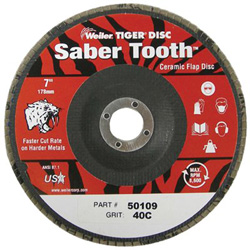 Weiler Saber Tooth Ceramic Flap Disc, 4 1/2 in, 40 Grit
