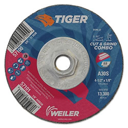 Weiler Tiger Combo Wheels, 4 1/2 in Dia, 5/8 in-11 Arbor, Grit 30