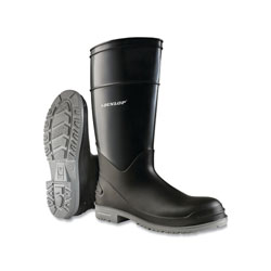 Dunlop® Protective Footwear PolyGoliath Rubber Boots, Steel Toe, Men's 9, 16 in Boot, Polyblend/PVC, Black/Gray