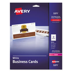 Avery Printable Microperf Business Cards, Laser, 2 x 3 1/2, White, Uncoated, 250/Pack (AVE05371)