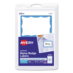 Avery Printable Adhesive Name Badges, 3.38 x 2.33, Blue Border, 100/Pack