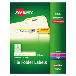 Avery Permanent TrueBlock File Folder Labels with Sure Feed Technology, 0.66 x 3.44, White, 30/Sheet, 50 Sheets/Box (AVE5966)