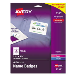 Avery Flexible Adhesive Name Badge Labels, 3.38 x 2.33, White, 160/Pack
