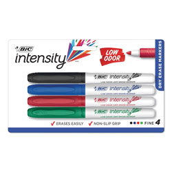 Bic Intensity Low Odor Dry Erase Marker, Fine Bullet Tip, Assorted Colors, 4/Set (BICGDEP41ASST)