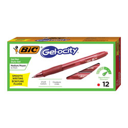 Bic Gel-ocity Retractable Gel Pen, 0.7mm, Red Ink, Translucent Red Barrel, Dozen