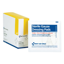 First Aid Only Gauze Dressing Pads, 3" x 3", 10/Box (FAOI211)