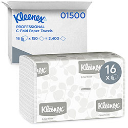 Kleenex C-Fold Paper Towels (01500), Absorbent, White, 16 Packs / Case, 150 C-Fold Towels / Pack, 2,400 Towels / Case (KIM01500)
