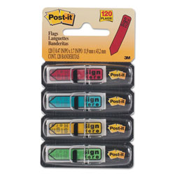 Post-it® Arrow Message 1/2" Page Flags w/Dispensers, "Sign Here", Asst Primary, 120/Pack (MMM684SH)