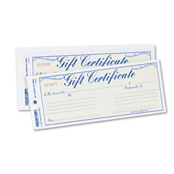 Rediform Gift Certificates w/Envelopes, 8-1/2w x 3-2/3h, Blue/Gold, 25/Pack (RED98002)