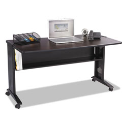 Safco Mobile Computer Desk with Reversible Top, 53.5w x 28d x 30h, Mahogany/Medium Oak/Black