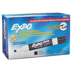 Expo® Low-Odor Dry-Erase Marker, Broad Chisel Tip, Black, Dozen (SAN80001)
