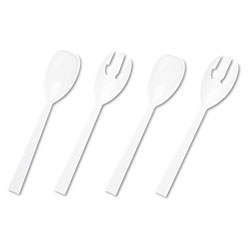 Tablemate Table Set Plastic Serving Forks & Spoons, White, 24 Forks, 24 Spoons per Pack (TBLW95PK4)