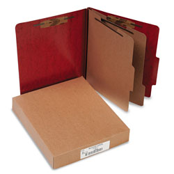 Acco 20 pt. PRESSTEX Classification Folders, 2 Dividers, Letter Size, Red, 10/Box