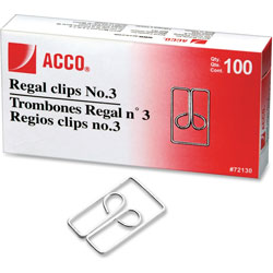 Acco Regal Clips No. 3, 100 Per Box, 2/PK, Silver