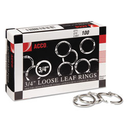 Acco Metal Book Rings, 3/4 in Diameter, 100 Rings/Box