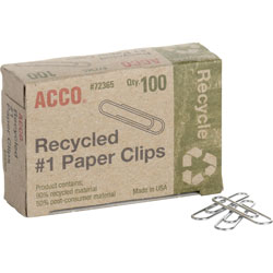 Acco Recycled Paper Cips, No 1, 1-9/32 in Standard, 10BX/PK, SR