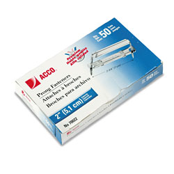 Acco Premium Two-Piece Paper Fasteners, 2" Capacity, 2.75" Center to Center, Silver, 50/Box (ACC70022)