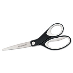 Acme KleenEarth Soft Handle Scissors, 8 in Long, 3.25 in Cut Length, Black/Gray Straight Handle