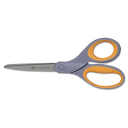 Acme Titanium Bonded Scissors, 8 in Long, 3.5 in Cut Length, Gray/Yellow Straight Handle