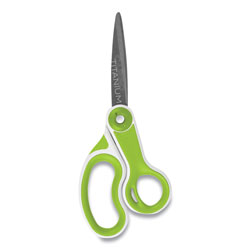 Westcott® CarboTitanium Bonded Scissors, 8 in Long, 3.25 in Cut Length, White/Green Bent Handle