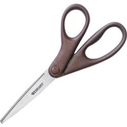 Westcott® Design Line Straight Stainless Steel Scissors, 8 in Long, 3.13 in Cut Length, Burgundy Straight Handle